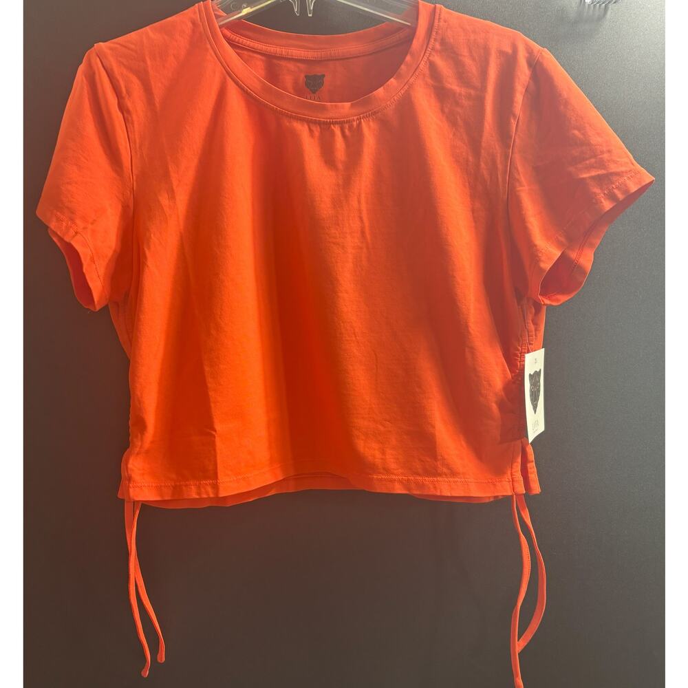 LITA by Ciara NWT Crop Tee Ruched Drawstring on Sides Size‎ Large Cherry Tomato